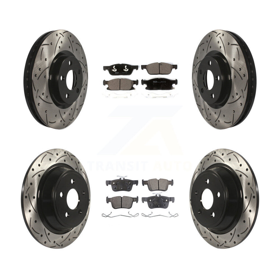 Front Rear Coated Drilled Slot Disc Brake Rotor & Ceramic Pad Kit For Lincoln Continental KDT-100585