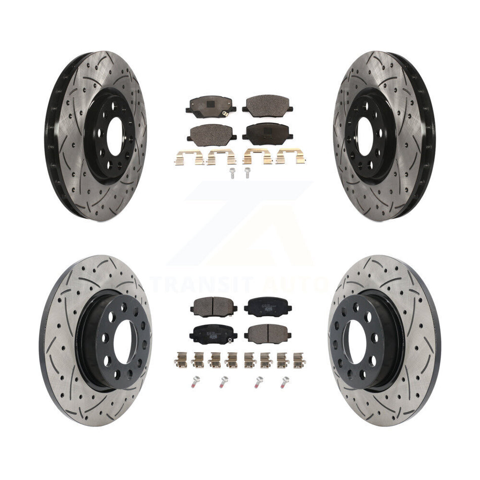 Front Rear Coated Drilled Slotted Disc Brake Rotors And Ceramic Pads Kit For Jeep Renegade Fiat 500X KDT-100588