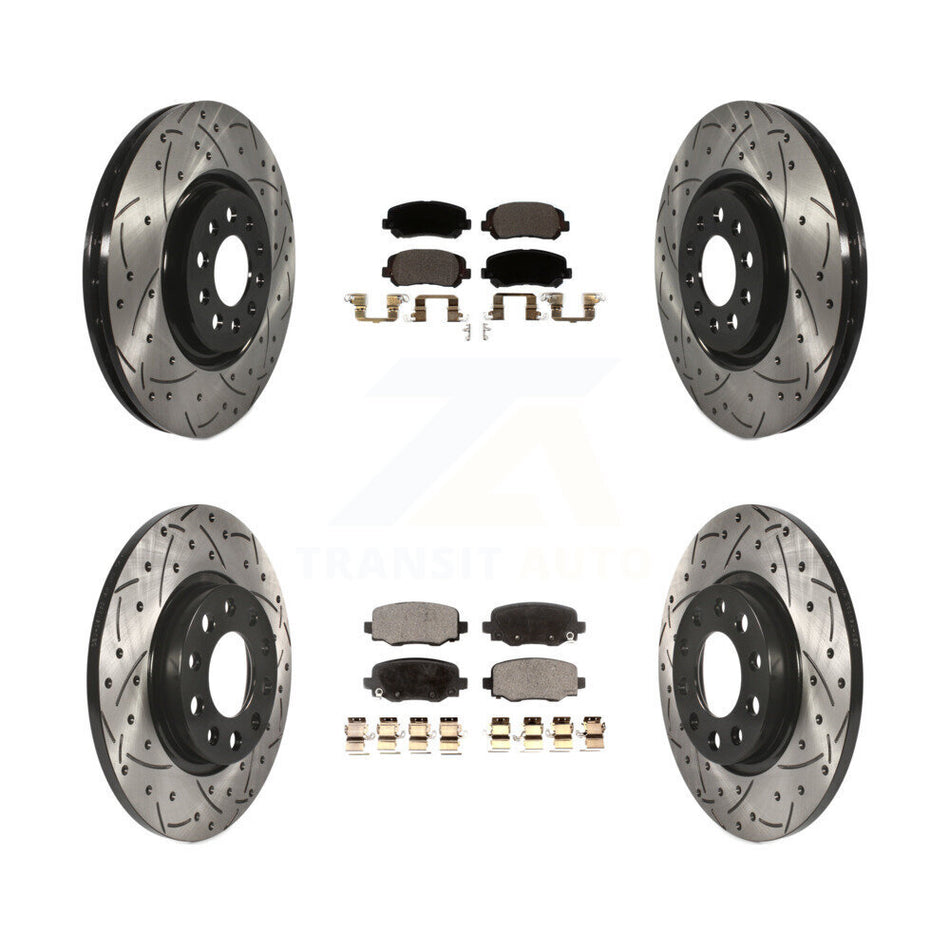 Front Rear Coated Drilled Slotted Disc Brake Rotors And Ceramic Pads Kit For Jeep Cherokee Chrysler 200 KDT-100589