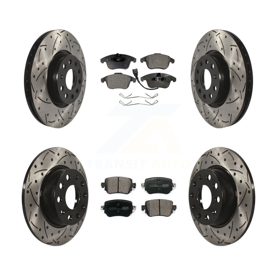 Front Rear Coated Drilled Slotted Disc Brake Rotors And Ceramic Pads Kit For Volkswagen Passat KDT-100591