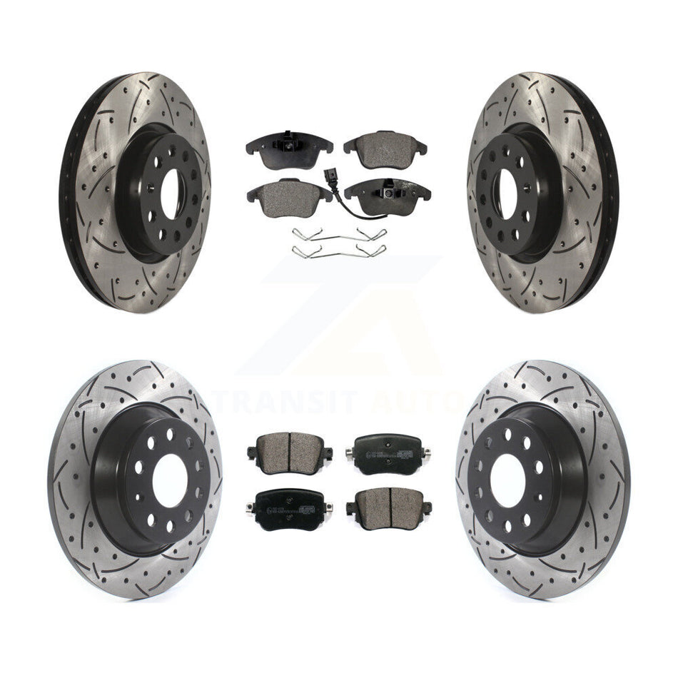 Front Rear Coated Drilled Slotted Disc Brake Rotors And Ceramic Pads Kit For 2016-2018 Audi Q3 Quattro KDT-100592