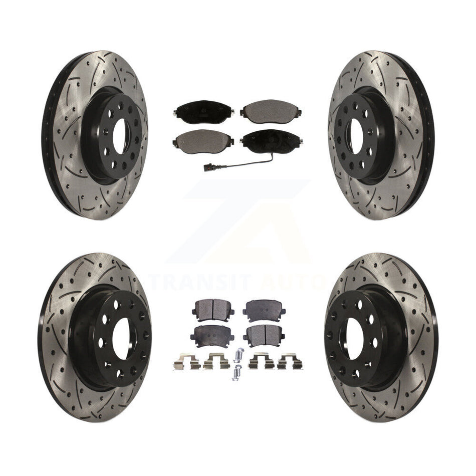 Front Rear Coated Drilled Slotted Disc Brake Rotors And Ceramic Pads Kit For 2015 Volkswagen GTI With Performance Package KDT-100593