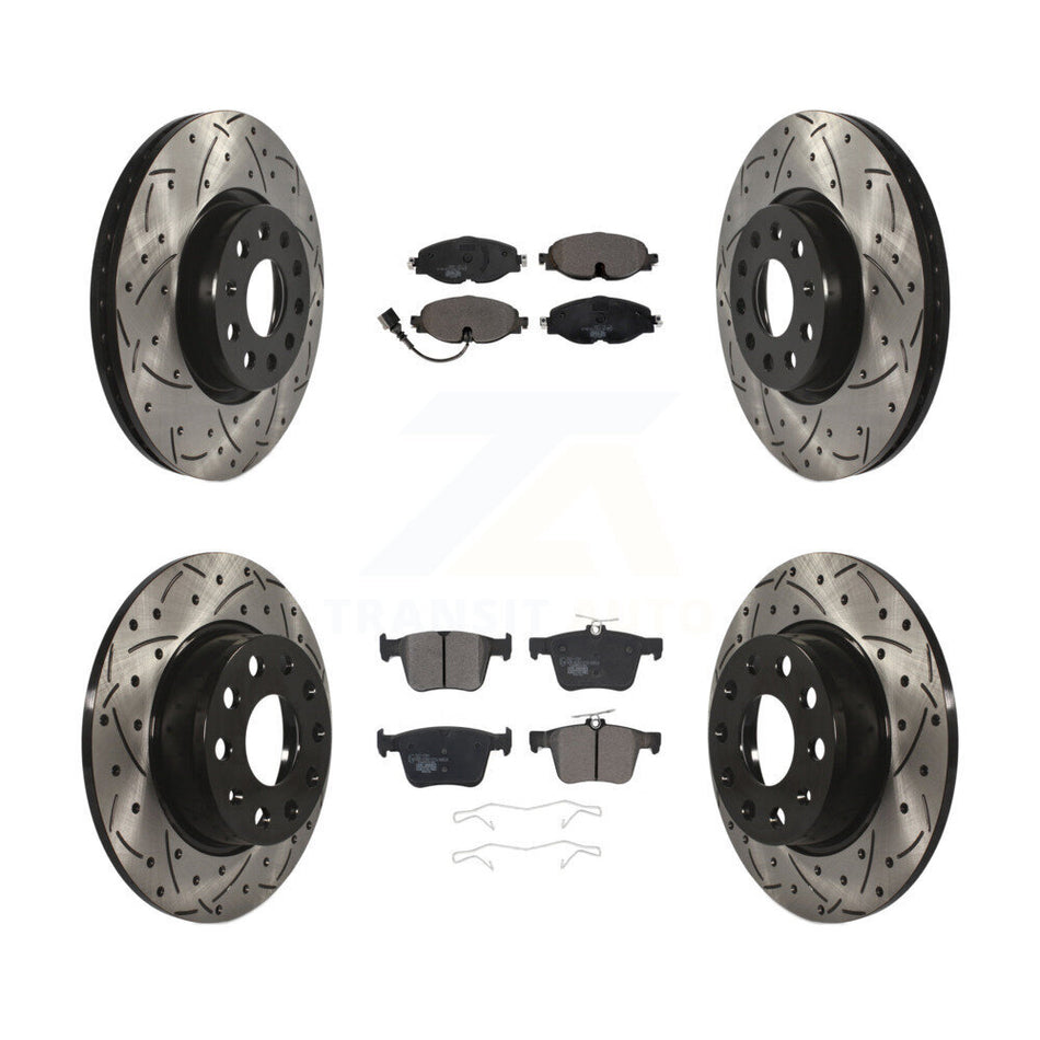 Front Rear Coated Drilled Slotted Disc Brake Rotors And Ceramic Pads Kit For Audi A3 Quattro Sportback e-tron KDT-100594