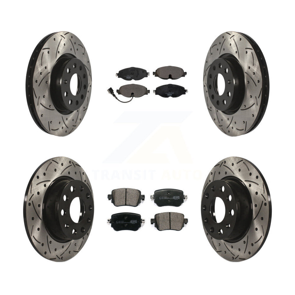 Front Rear Coated Drilled Slotted Disc Brake Rotors And Ceramic Pads Kit For Volkswagen GTI Golf Alltrack Passat KDT-100595