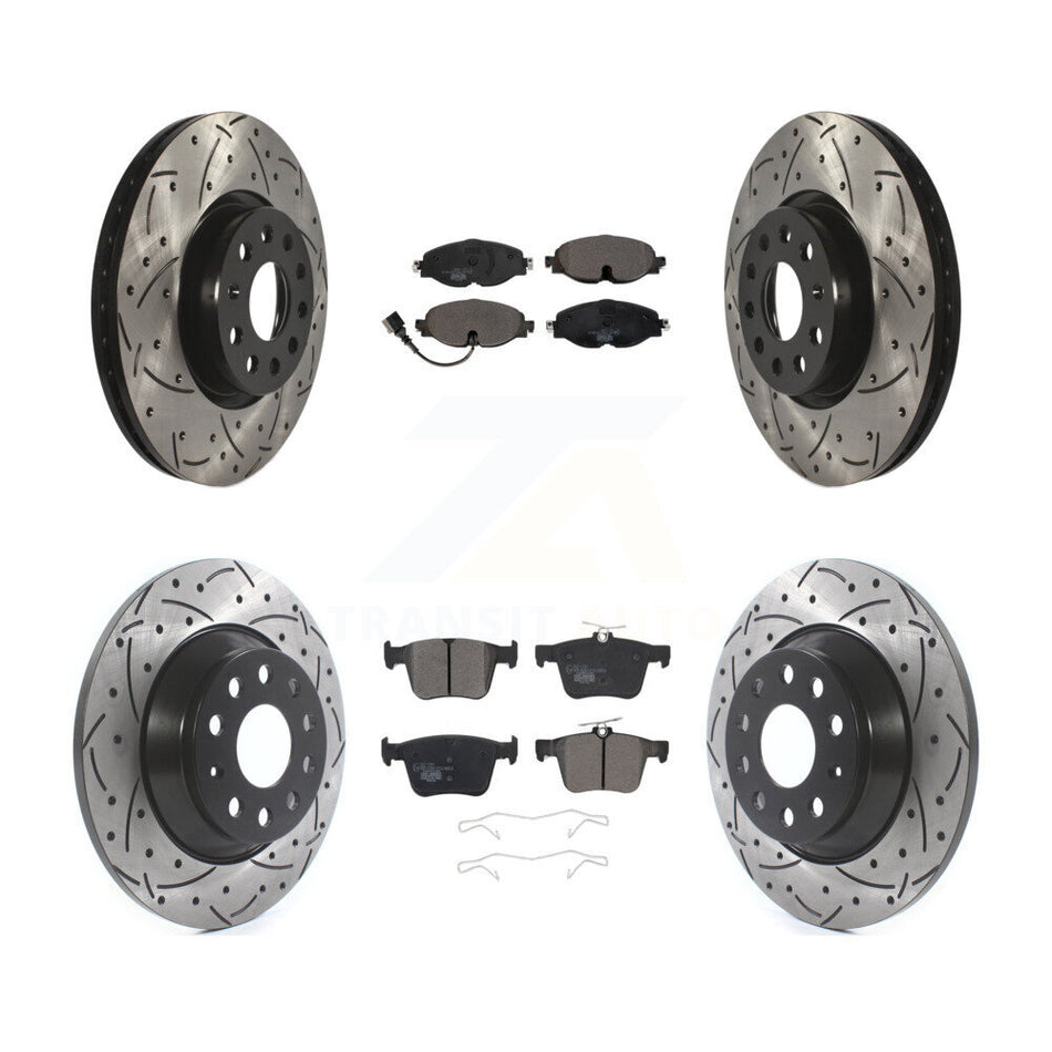Front Rear Coated Drilled Slotted Disc Brake Rotors And Ceramic Pads Kit For Audi TT Quattro KDT-100596