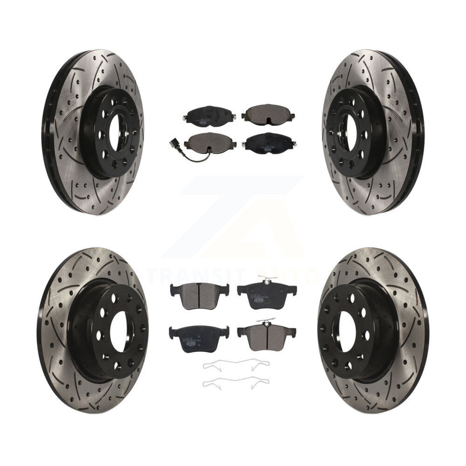Front Rear Coated Drilled Slotted Disc Brake Rotors And Ceramic Pads Kit For Audi A3 Quattro Volkswagen e-Golf KDT-100597