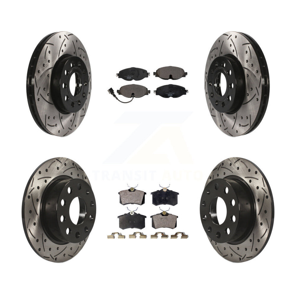 Front Rear Coated Drilled Slotted Disc Brake Rotors And Ceramic Pads Kit For 2015 Volkswagen Golf SportWagen TDI SE SEL Highline Comfortline Trendline S KDT-100600