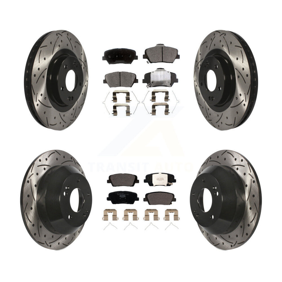 Front Rear Coated Drilled Slotted Disc Brake Rotors And Ceramic Pads Kit For Kia Sorento Hyundai Santa Fe Sport KDT-100605