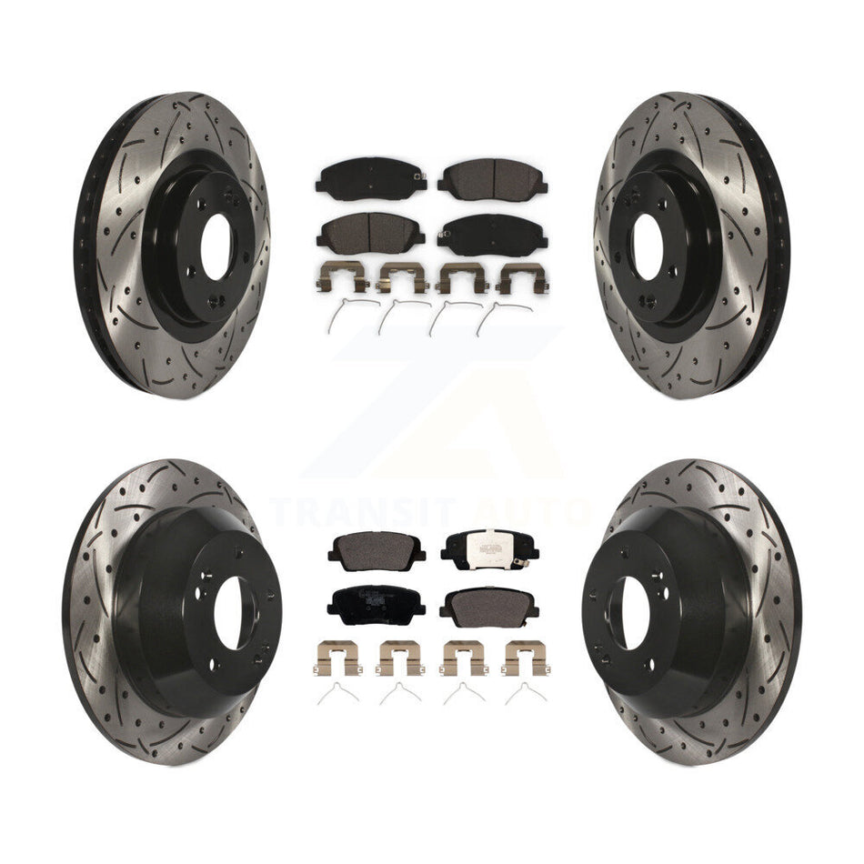 Front Rear Coated Drilled Slotted Disc Brake Rotors And Ceramic Pads Kit For Hyundai Santa Fe XL KDT-100606