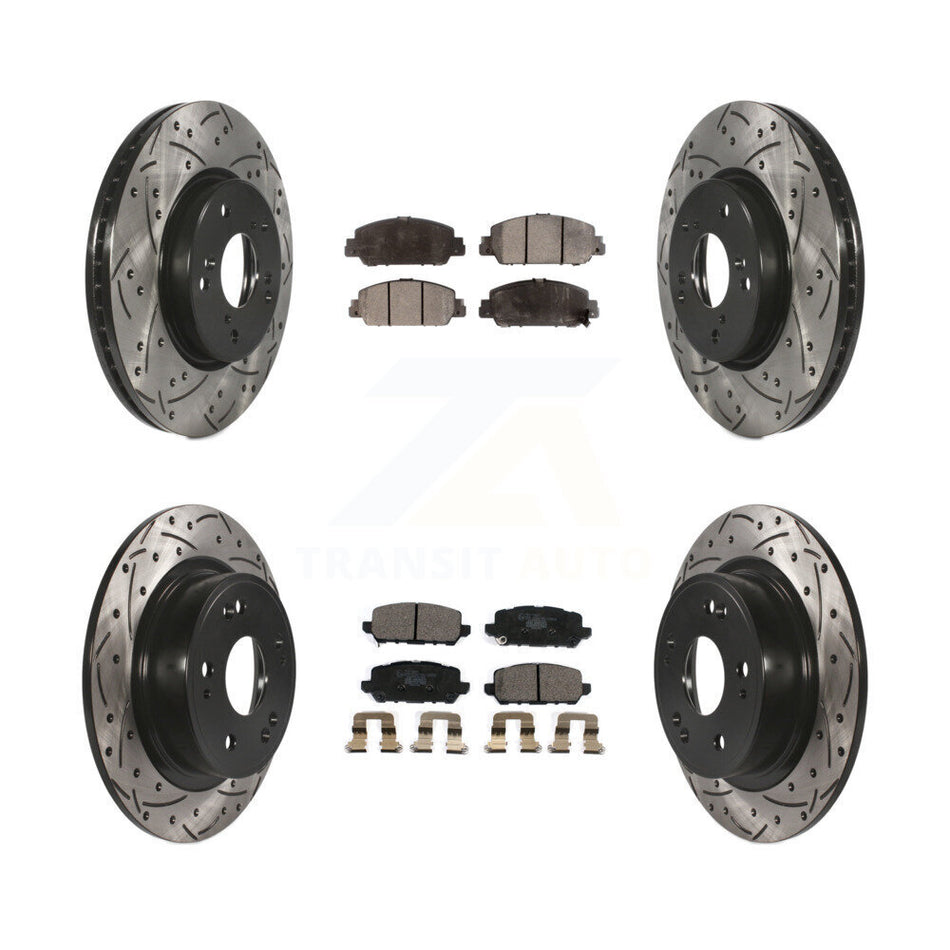 Front Rear Coated Drilled Slotted Disc Brake Rotors And Ceramic Pads Kit For 2016-2022 Honda HR-V KDT-100608