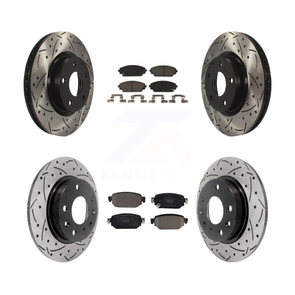 Front Rear Coated Drilled Slotted Disc Brake Rotors And Ceramic Pads Kit For 2019-2021 Mazda CX-3 AWD KDT-100609