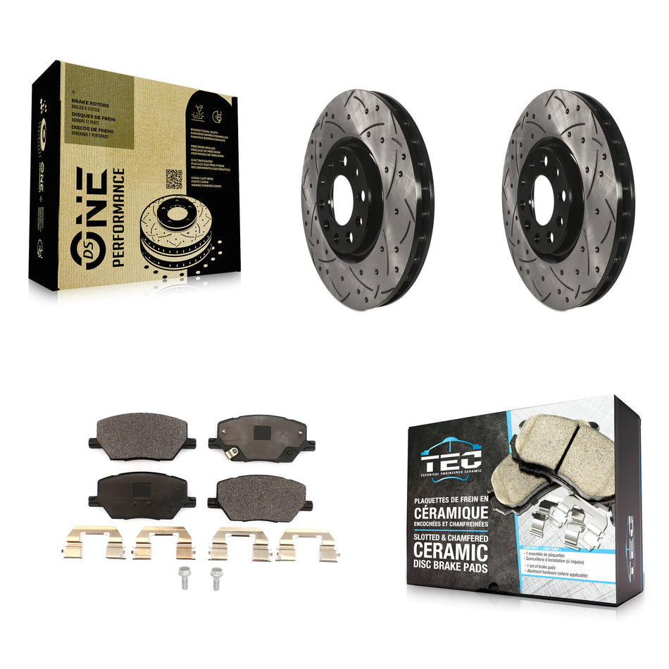 Front Coated Drilled Slotted Disc Brake Rotors And Ceramic Pads Kit For Jeep Renegade Compass Fiat 500X KDT-100613