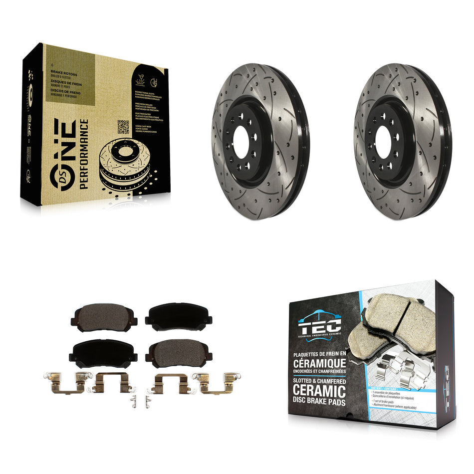 Front Coated Drilled Slotted Disc Brake Rotors And Ceramic Pads Kit For Jeep Cherokee Chrysler 200 KDT-100614