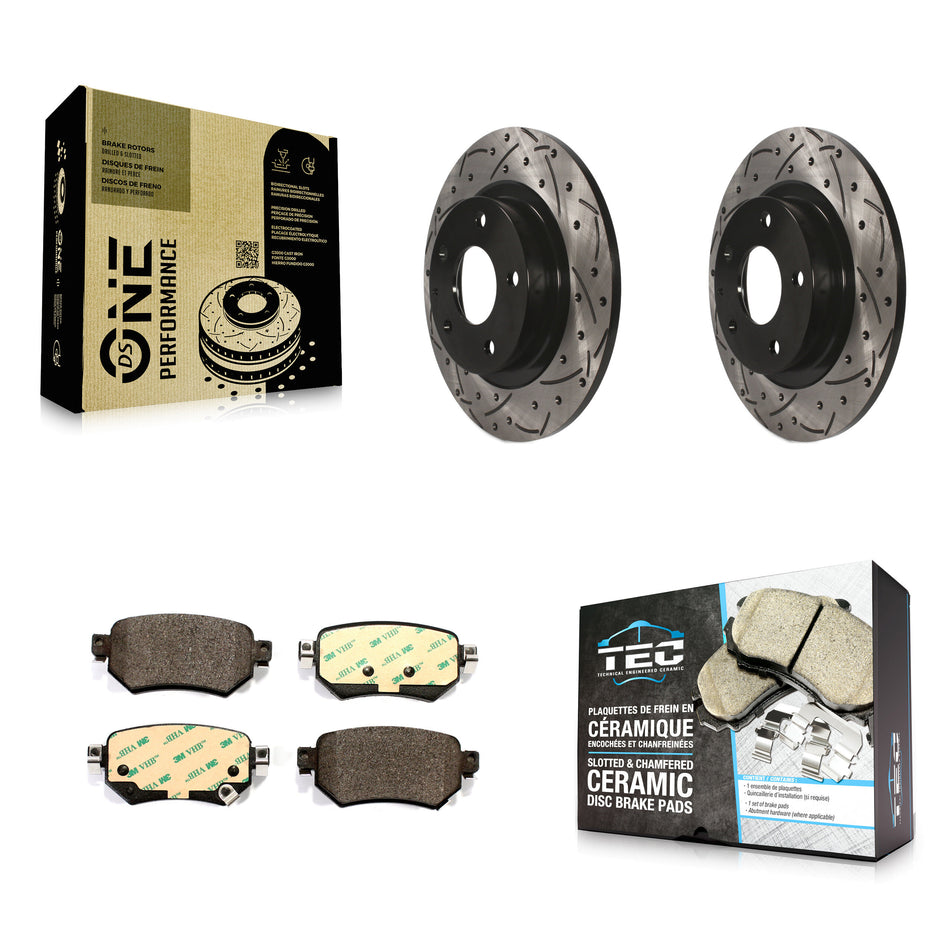 Rear Coated Drilled Slotted Disc Brake Rotors And Ceramic Pads Kit For 2016-2021 Mazda 6 KDT-100621
