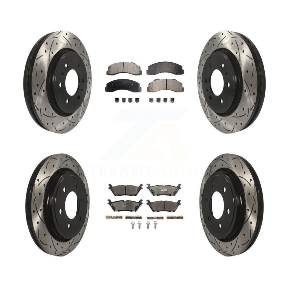 Front Rear Coated Drilled Slotted Disc Brake Rotors And Ceramic Pads Kit For 2015-2017 Ford F-150 With Electric Parking KDT-100624