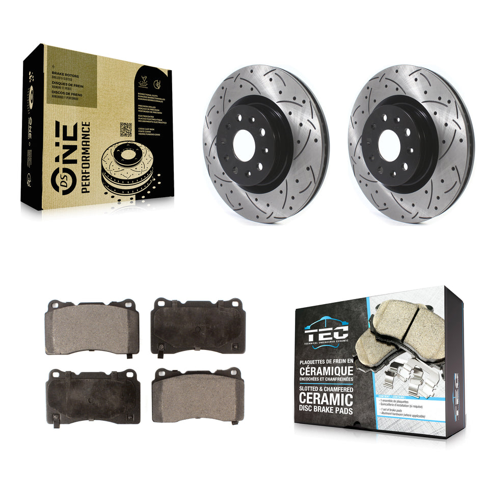 Front Coated Drilled Slotted Disc Brake Rotors And Ceramic Pads Kit For Cadillac CTS CT6 Chevrolet Camaro KDT-100629