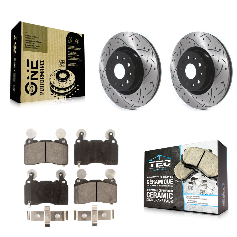 Front Coated Drilled Slotted Disc Brake Rotors And Ceramic Pads Kit For Cadillac CTS Chevrolet Camaro CT6 KDT-100631