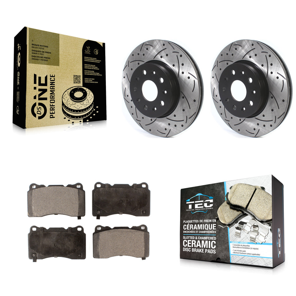 Front Coated Drilled Slotted Disc Brake Rotors And Ceramic Pads Kit For Chevrolet Camaro Cadillac CTS CT6 KDT-100632