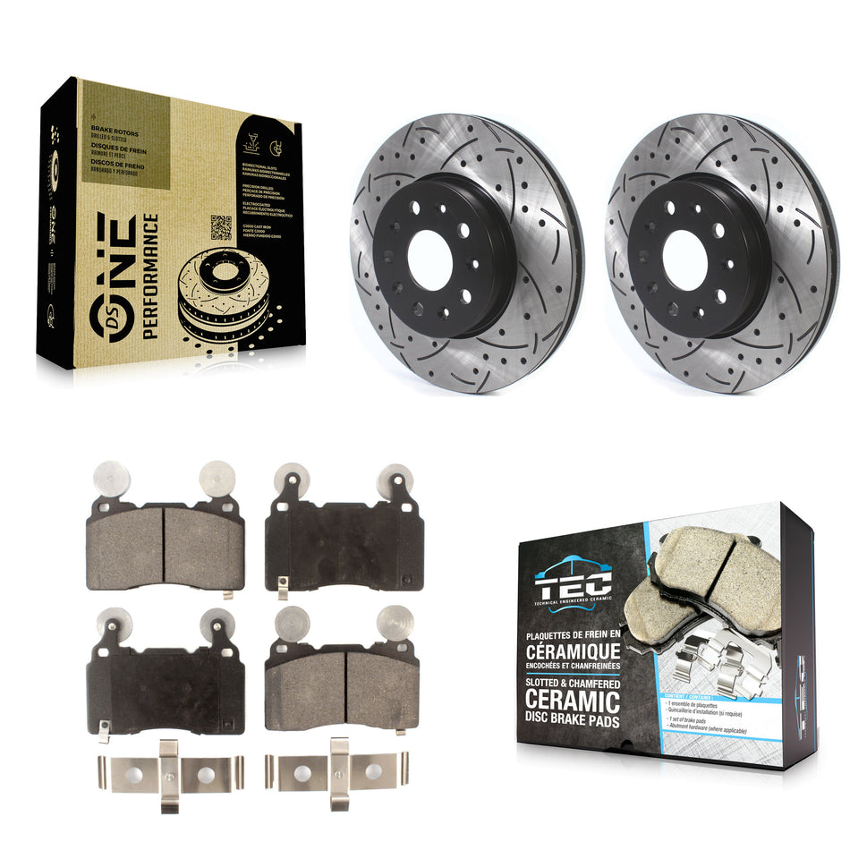 Front Coated Drilled Slotted Disc Brake Rotors And Ceramic Pads Kit For Cadillac CTS Chevrolet Camaro KDT-100636