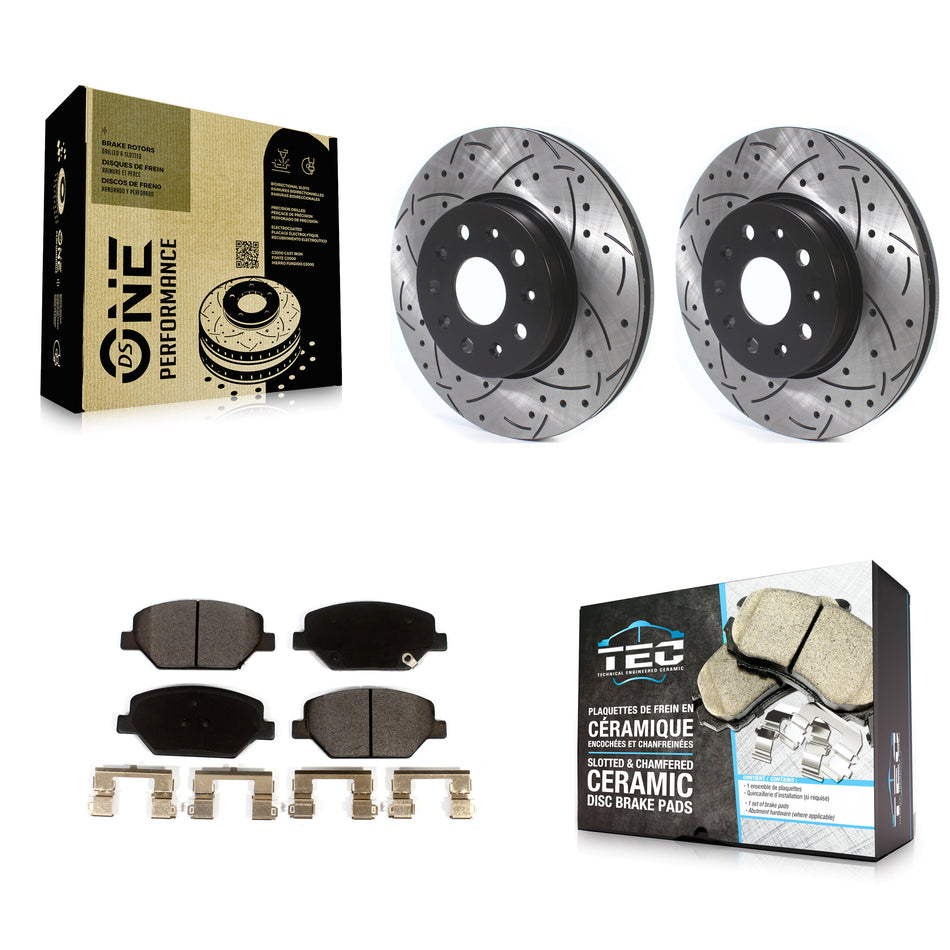 Front Coated Drilled Slotted Disc Brake Rotors And Ceramic Pads Kit For Chevrolet Camaro Without Brembo Calipers KDT-100637