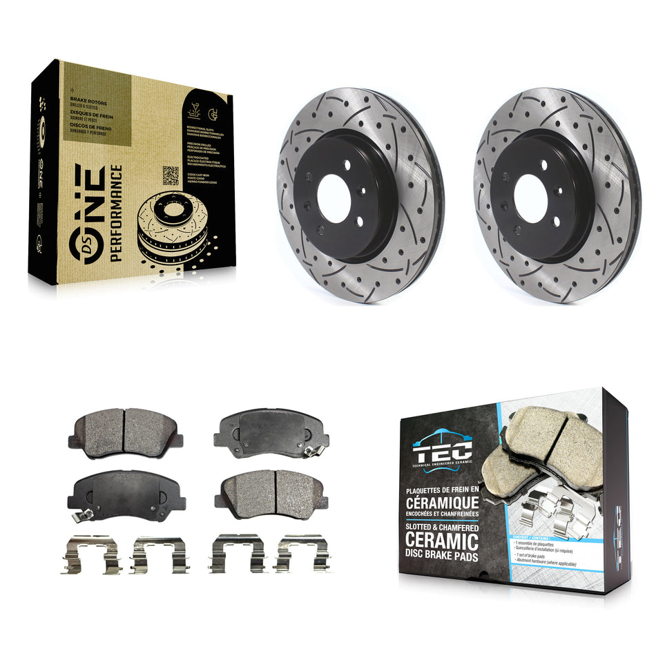 Front Coated Drilled Slotted Disc Brake Rotors And Ceramic Pads Kit For Kia Rio KDT-100642