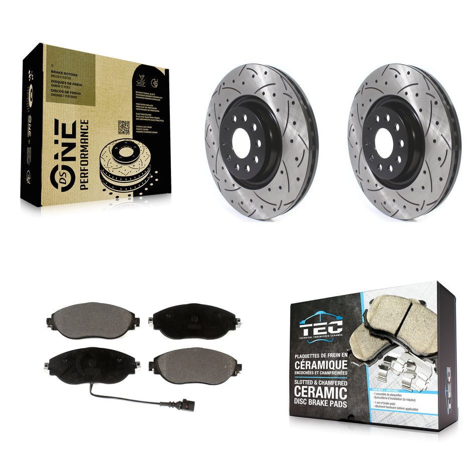 Front Coated Drilled Slotted Disc Brake Rotors And Ceramic Pads Kit For Volkswagen Tiguan Jetta GTI Audi Golf R S3 Q3 Arteon KDT-100644