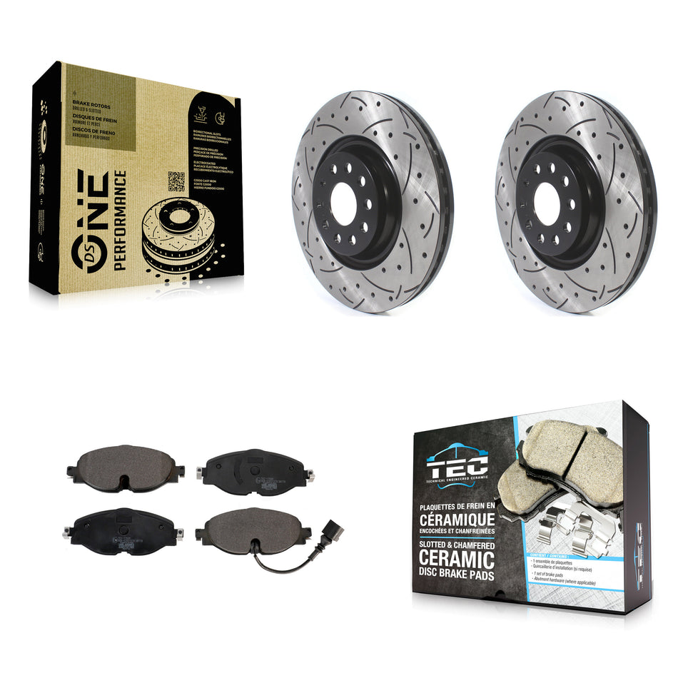 Front Coated Drilled Slotted Disc Brake Rotors And Ceramic Pads Kit For Volkswagen Golf Audi A3 Quattro KDT-100645