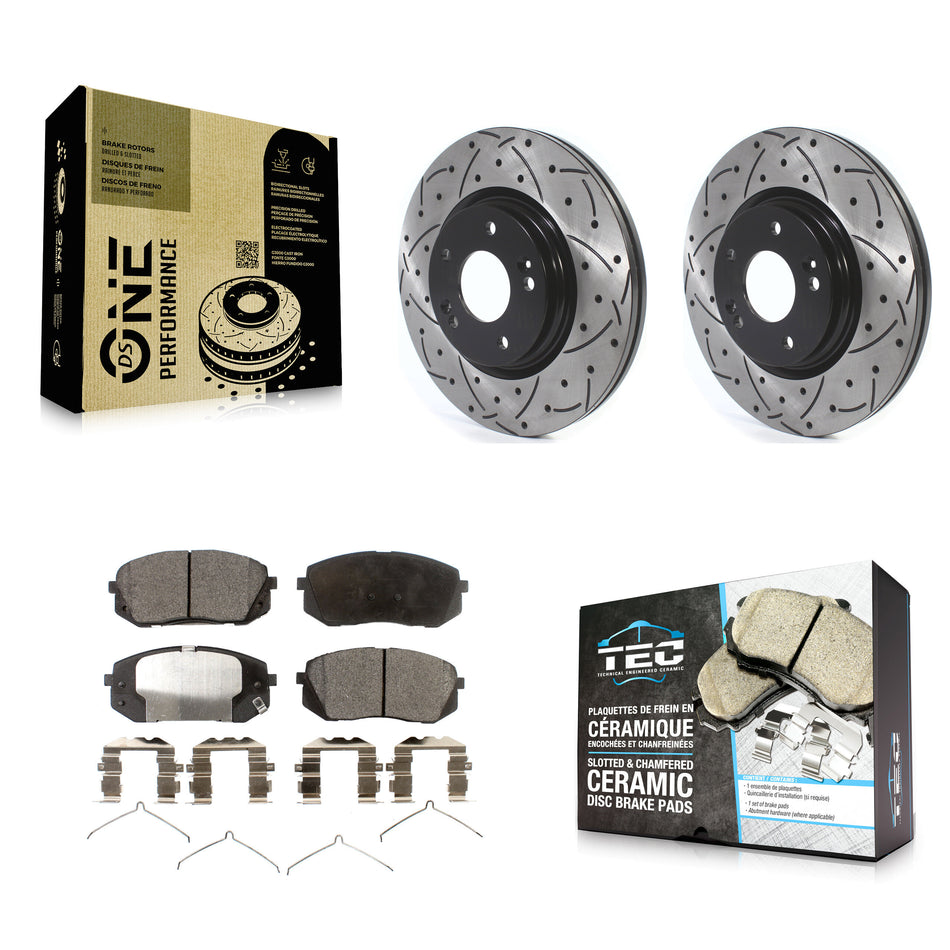 Front Coated Drilled Slotted Disc Brake Rotors And Ceramic Pads Kit For Hyundai Sonata Kia Optima Niro EV Kona Electric KDT-100647