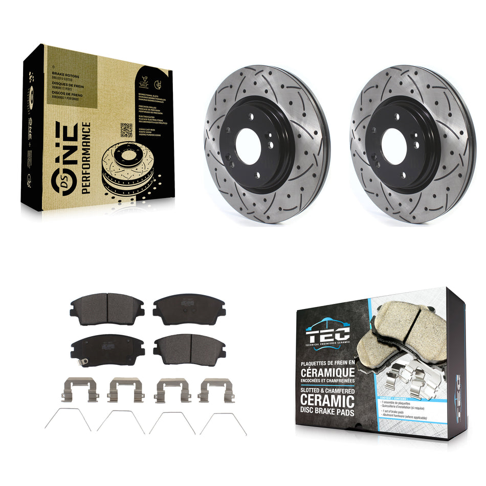 Front Coated Drilled Slotted Disc Brake Rotors And Ceramic Pads Kit For Hyundai Elantra Tucson Kia Sportage KDT-100648