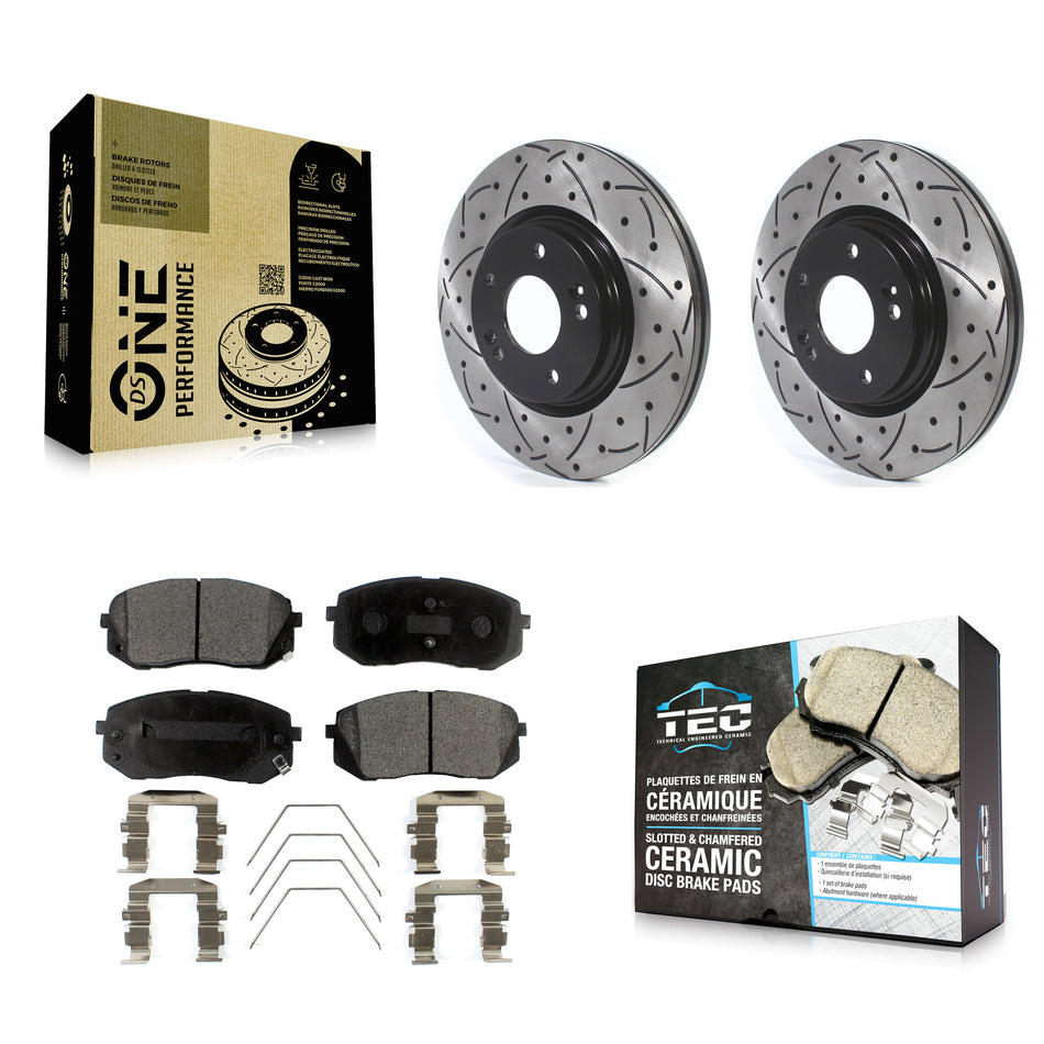 Front Coated Drilled Slotted Disc Brake Rotors And Ceramic Pads Kit For Kia Soul Hyundai Kona Elantra GT Veloster Forte Seltos KDT-100649