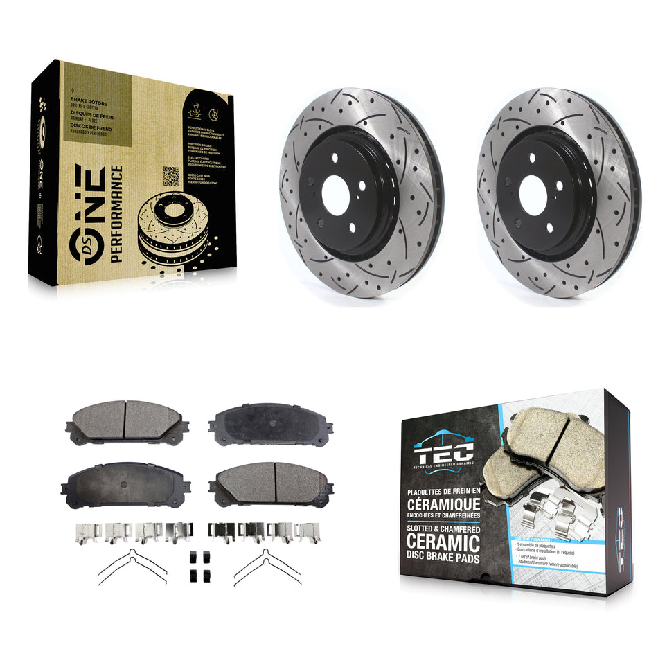 Front Coated Drilled Slotted Disc Brake Rotors And Ceramic Pads Kit For Lexus RX350 RX450h Toyota RX350L Camry RX450hL Avalon NX250 NX350 NX350h KDT-100651