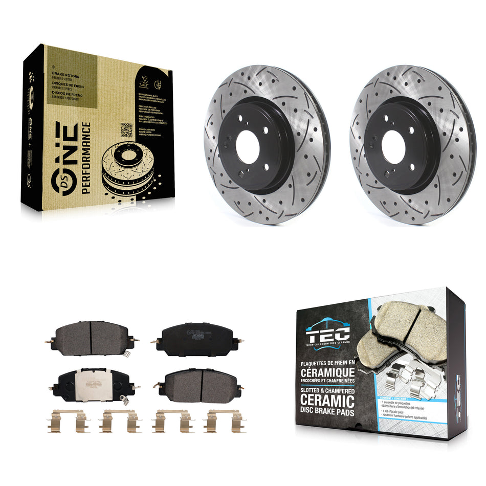 Front Coated Drilled Slotted Disc Brake Rotors And Ceramic Pads Kit For Honda CR-V KDT-100653