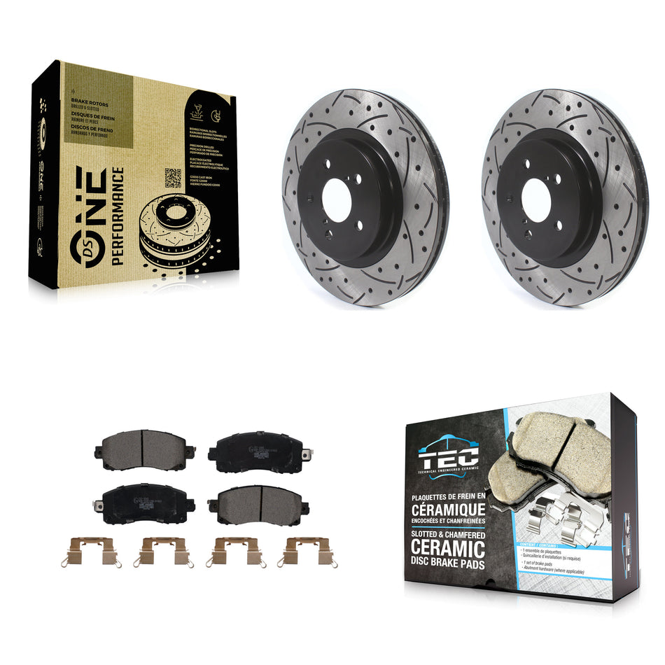 Front Coated Drilled Slotted Disc Brake Rotors And Ceramic Pads Kit For Subaru Crosstrek Impreza KDT-100654