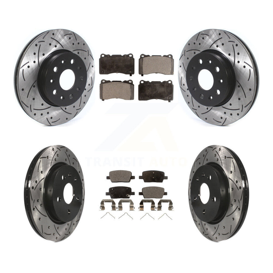 Front Rear Coated Drilled Slotted Disc Brake Rotors And Ceramic Pads Kit For Chevrolet Camaro KDT-100662