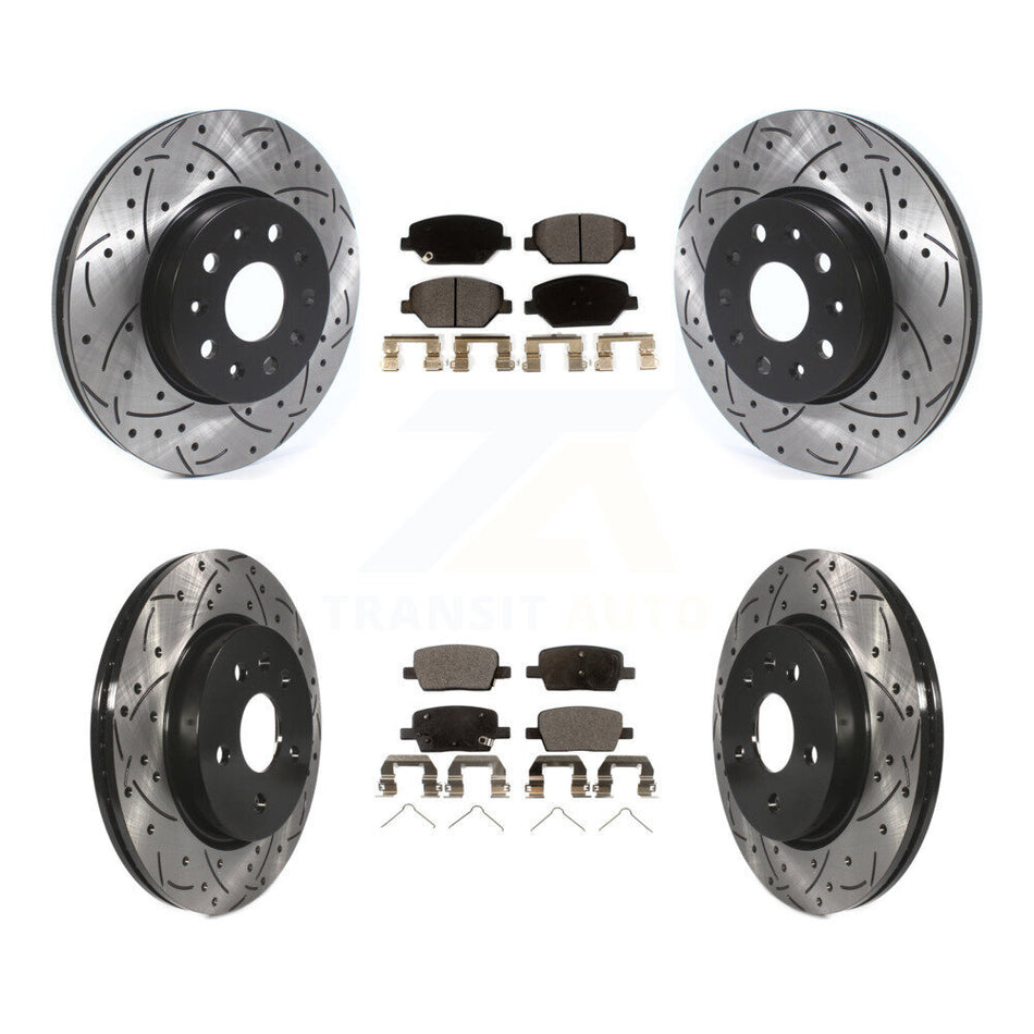 Front Rear Coated Drilled Slotted Disc Brake Rotors And Ceramic Pads Kit For Chevrolet Camaro Without Brembo Calipers KDT-100666