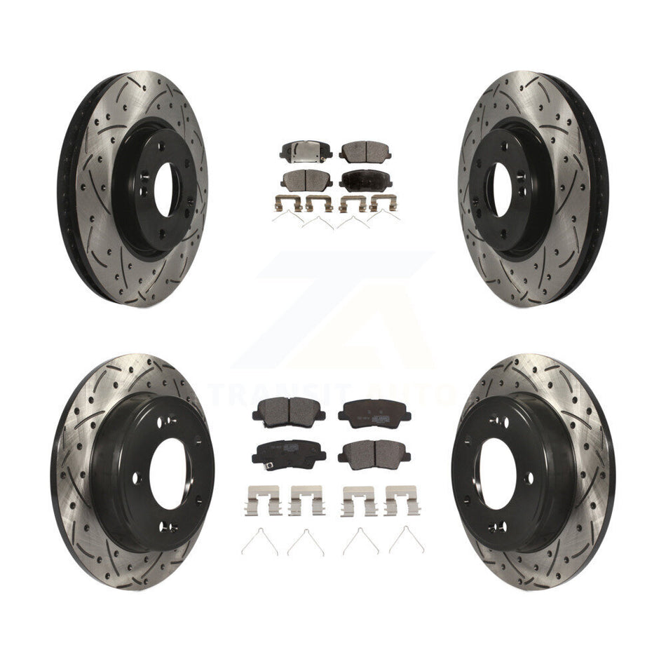 Front Rear Coated Drilled Slotted Disc Brake Rotors And Ceramic Pads Kit For Hyundai Veloster KDT-100670