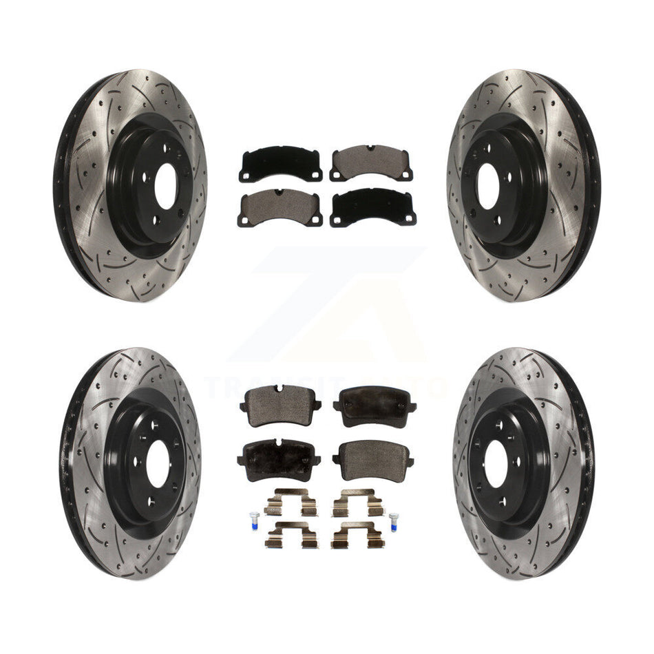 Front Rear Coated Drilled Slotted Disc Brake Rotors And Ceramic Pads Kit For 2017 Porsche Macan Base KDT-100673