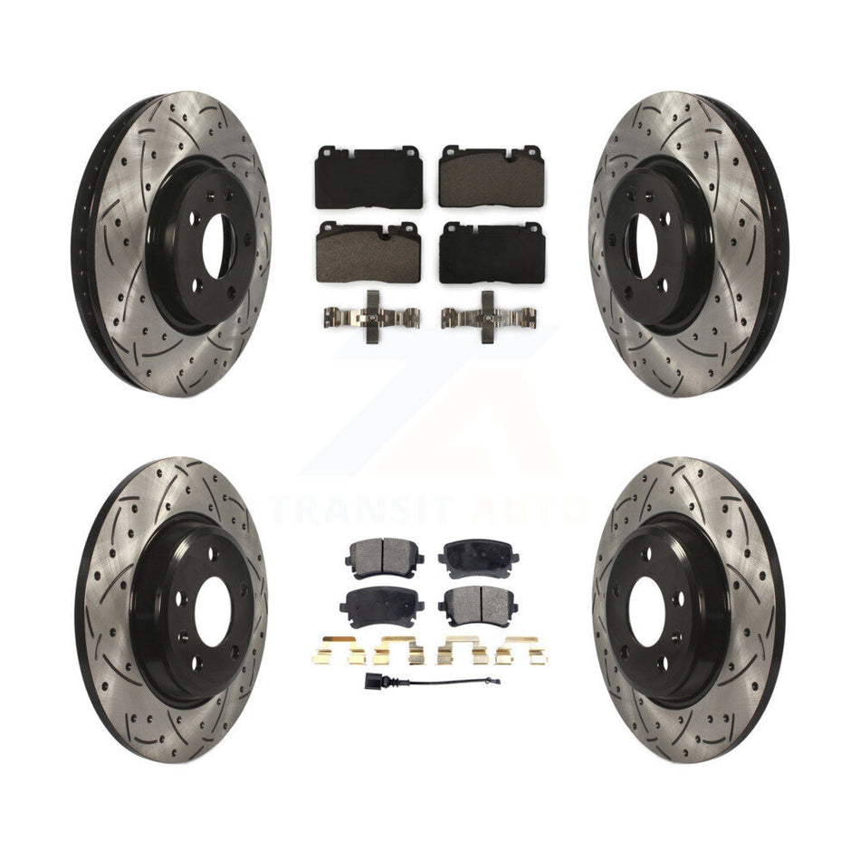 Front Rear Coated Drilled Slotted Disc Brake Rotors And Ceramic Pads Kit For 2016 Audi Q5 FLEX engine KDT-100674