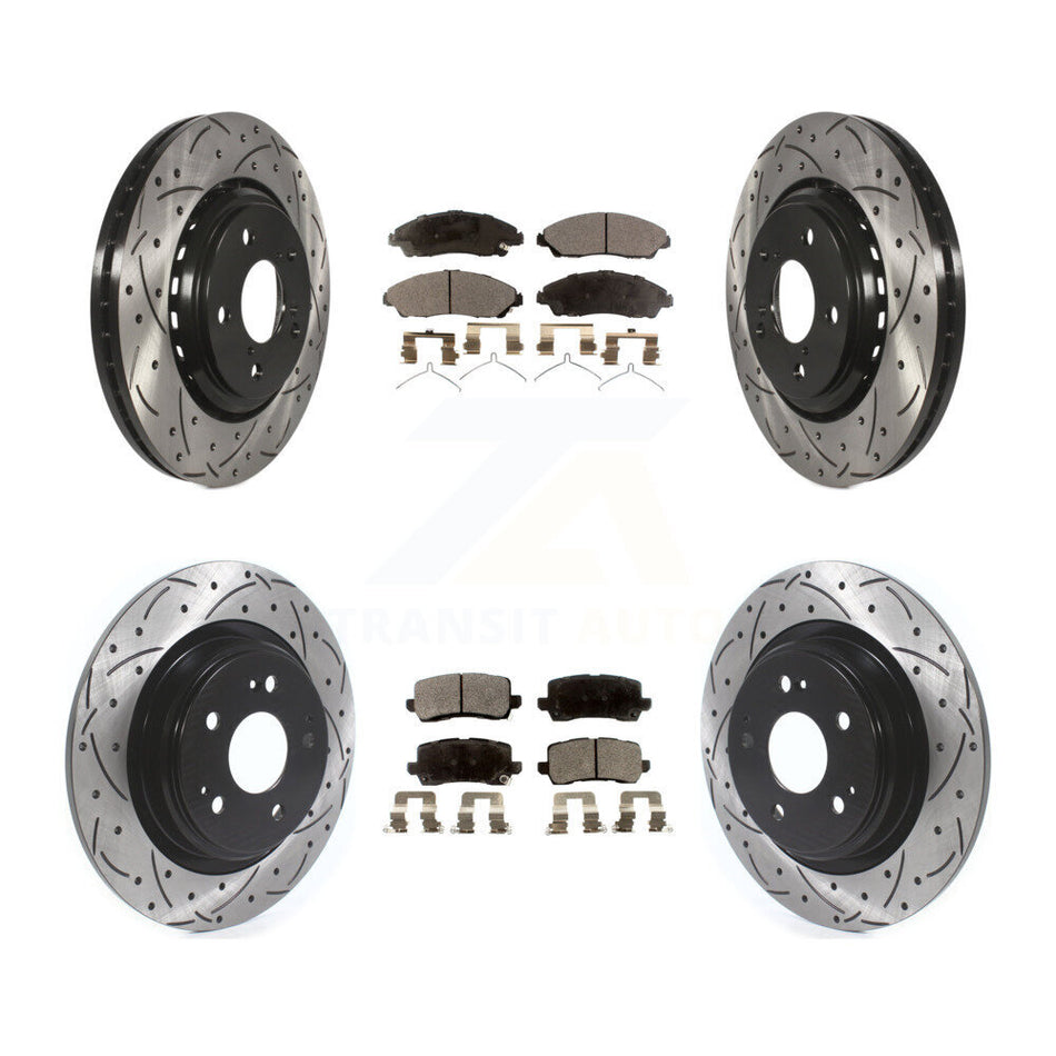 Front Rear Coated Drilled Slotted Disc Brake Rotors And Ceramic Pads Kit For Acura MDX KDT-100677