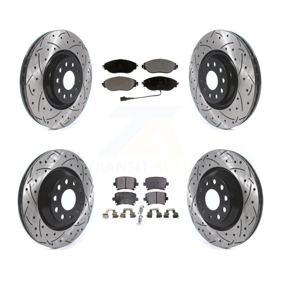 Front Rear Coated Drilled Slotted Disc Brake Rotors And Ceramic Pads Kit For Volkswagen GTI KDT-100678