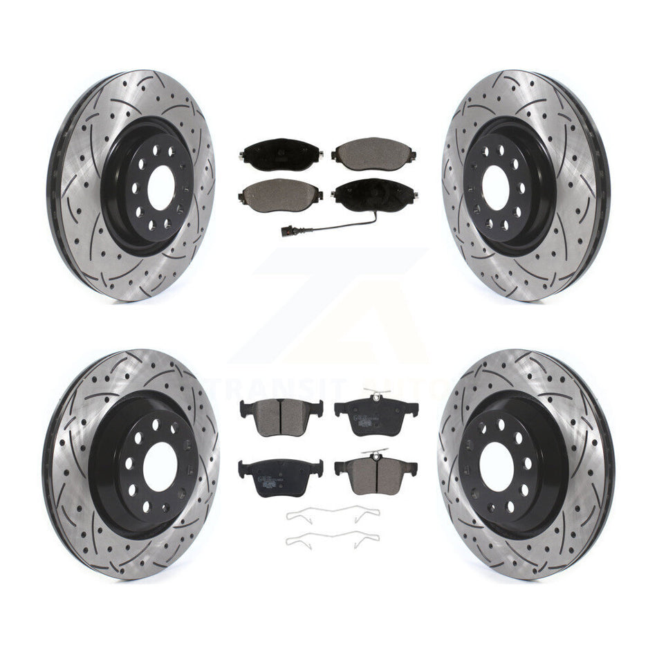 Front Rear Coated Drilled Slotted Disc Brake Rotors And Ceramic Pads Kit For Audi Volkswagen Golf R S3 Q3 Arteon KDT-100679