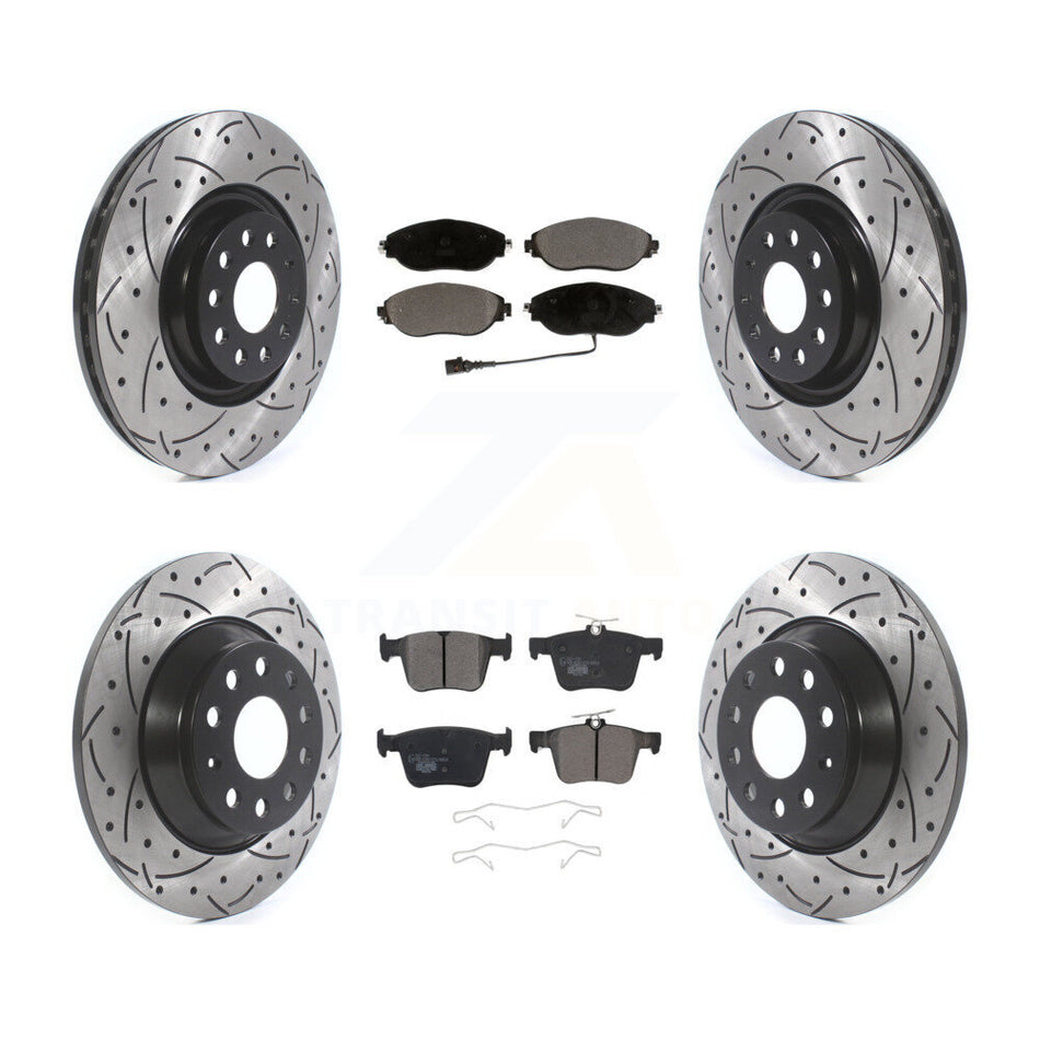 Front Rear Coated Drilled Slotted Disc Brake Rotors And Ceramic Pads Kit For Volkswagen Tiguan Jetta KDT-100680