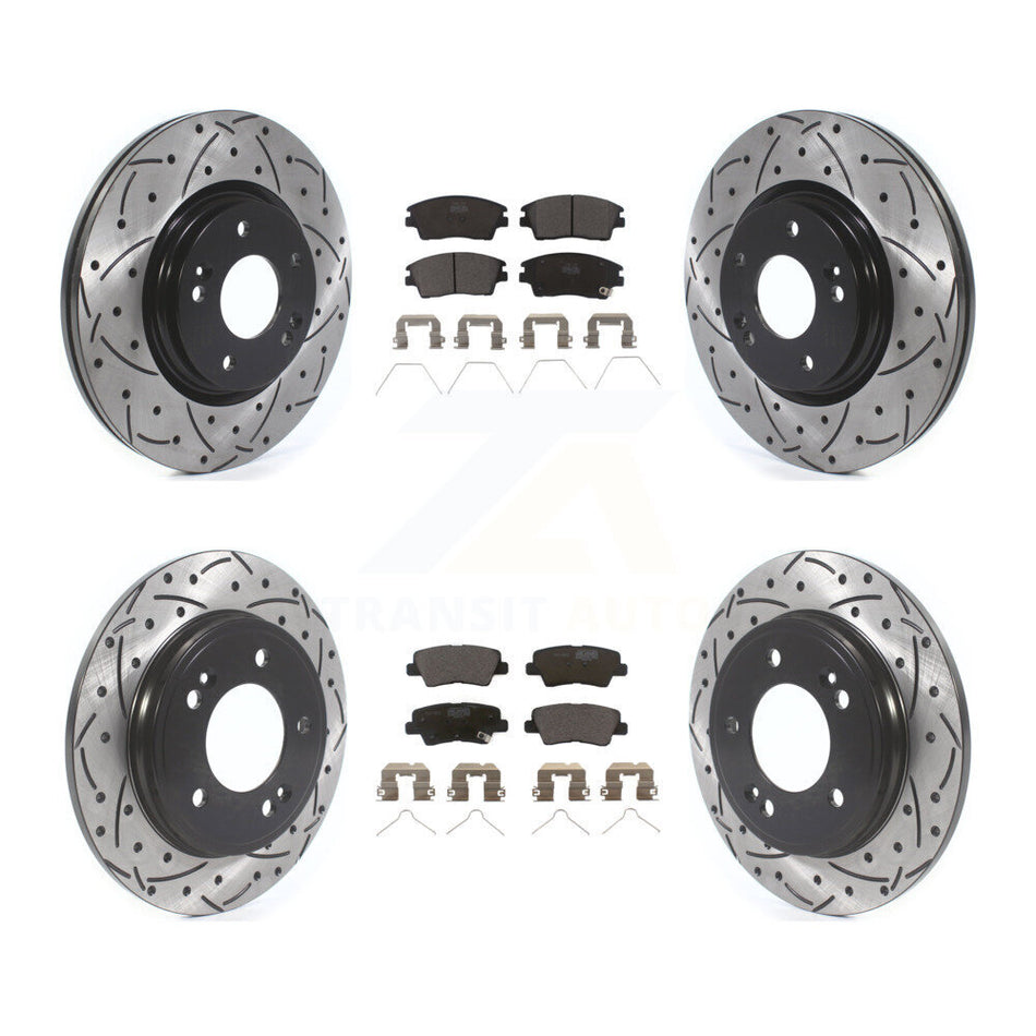 Front Rear Coated Drilled Slotted Disc Brake Rotors And Ceramic Pads Kit For 2017-2020 Hyundai Elantra 1.6L KDT-100684