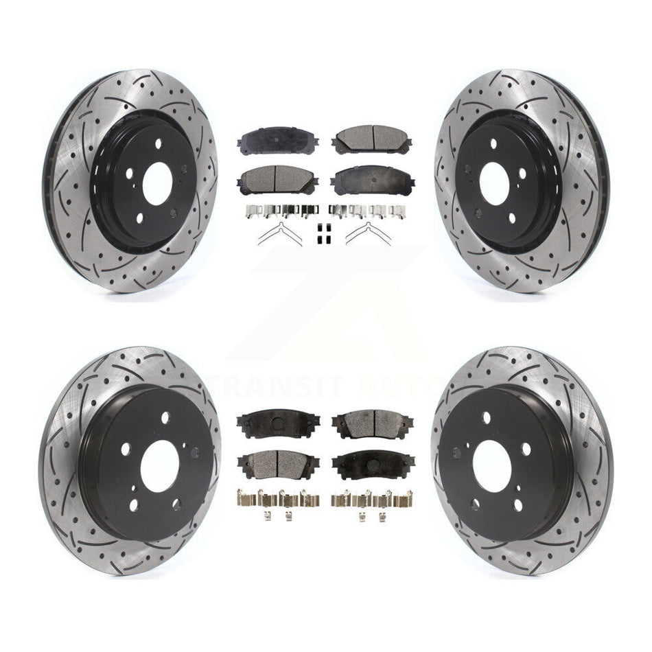 Front Rear Coated Drilled Slotted Disc Brake Rotors And Ceramic Pads Kit For Toyota Camry Avalon TRD KDT-100687