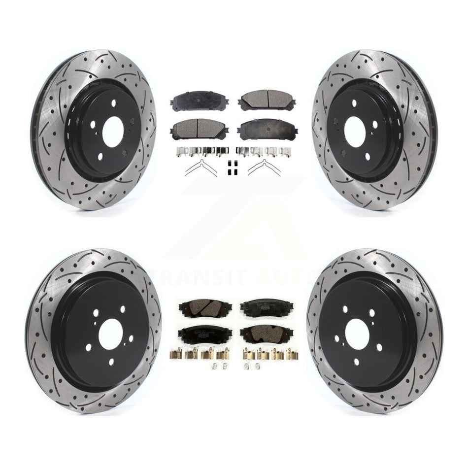 Front Rear Coated Drilled Slotted Disc Brake Rotors And Ceramic Pads Kit For Lexus RX350 RX450h RX350L RX450hL KDT-100688