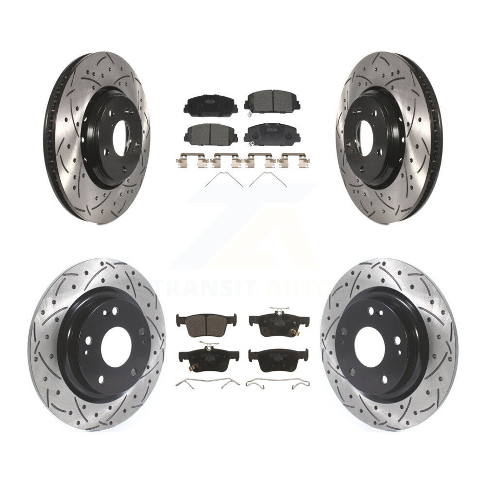 Front Rear Coated Drilled Slotted Disc Brake Rotors And Ceramic Pads Kit For Honda Civic KDT-100689