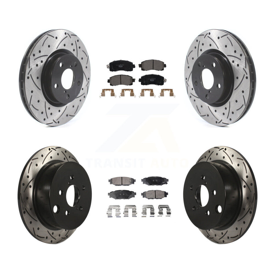 Front Rear Coated Drilled Slotted Disc Brake Rotors And Ceramic Pads Kit For 2017-2021 Subaru Impreza With 276mm Diameter Rotor KDT-100696