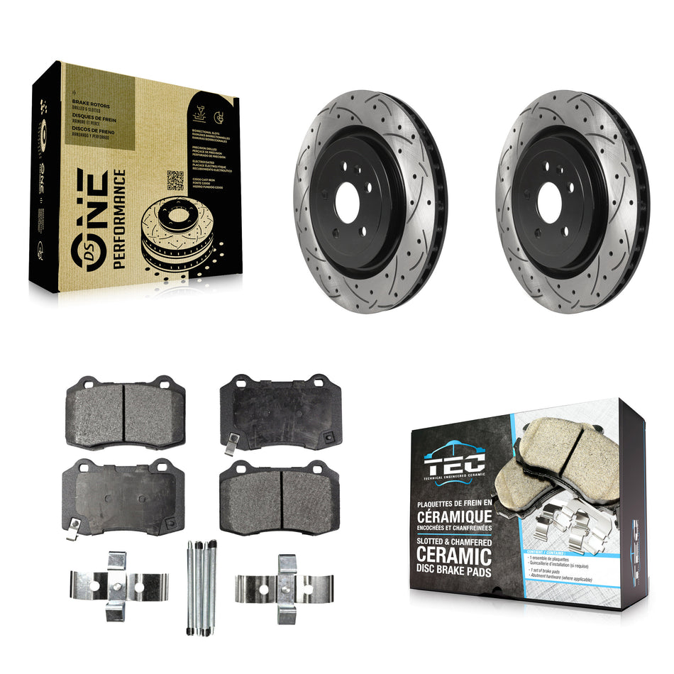 Rear Coated Drilled Slotted Disc Brake Rotors And Ceramic Pads Kit For Chevrolet Camaro Cadillac CTS KDT-100697