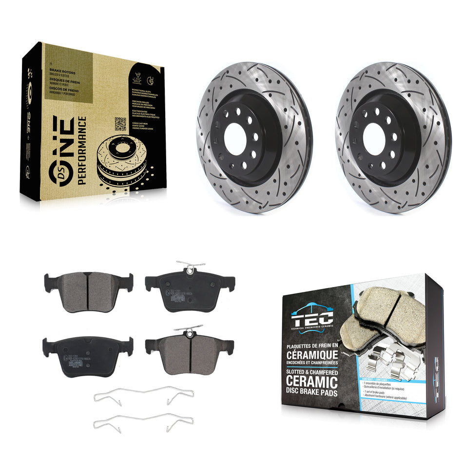 Rear Coated Drilled Slotted Disc Brake Rotors And Ceramic Pads Kit For Volkswagen Atlas Audi Golf R S3 Q3 A3 Arteon TTS Quattro Cross Sport KDT-100702