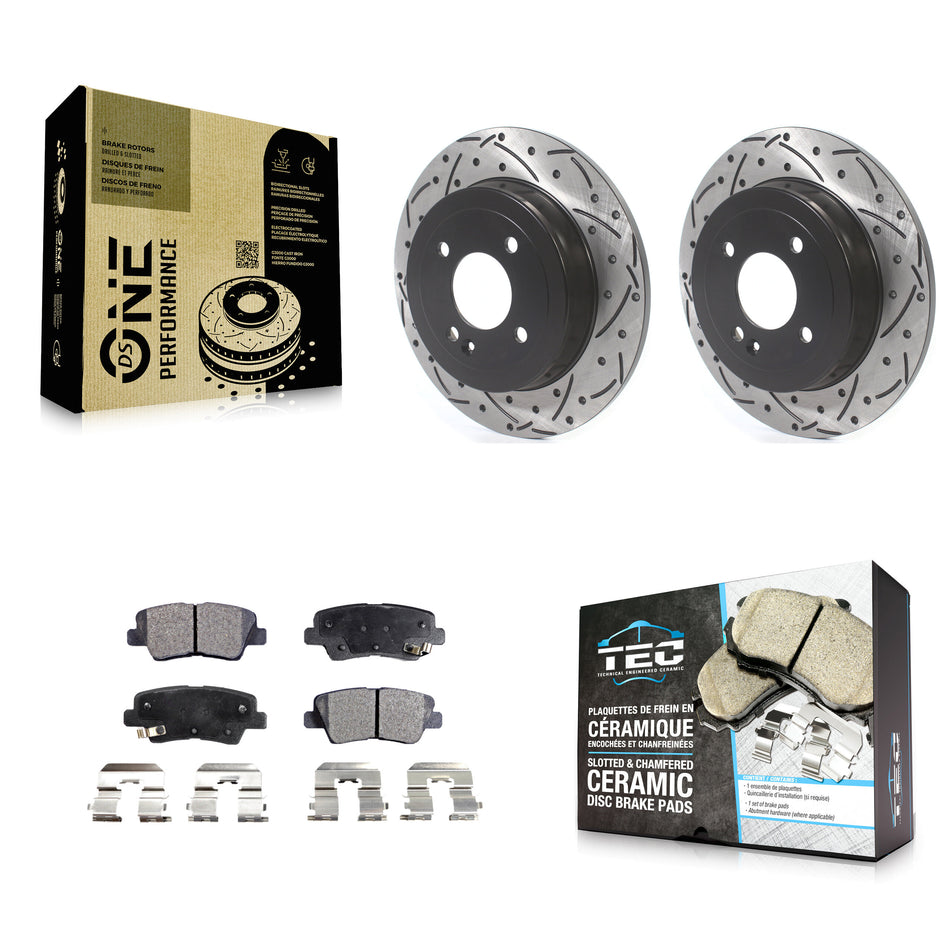 Rear Coated Drilled Slotted Disc Brake Rotors And Ceramic Pads Kit For Hyundai Accent Kia Rio KDT-100705